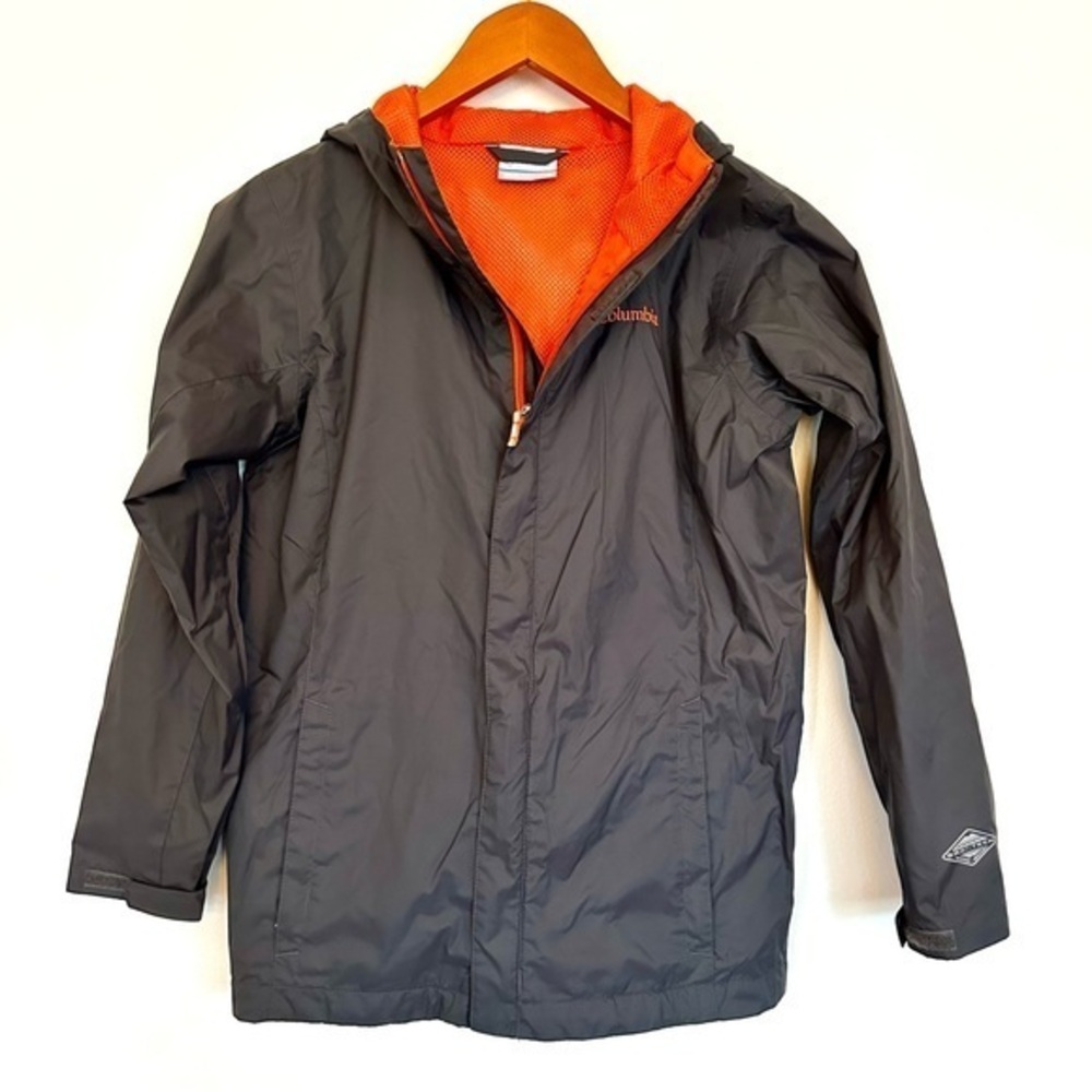 Colombia Boys Omni Tech  Waterproof Breathable Hooded Jacket Gray Size Medium